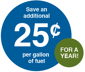 Save an additional 25˘ per gallon of fuel for a year
